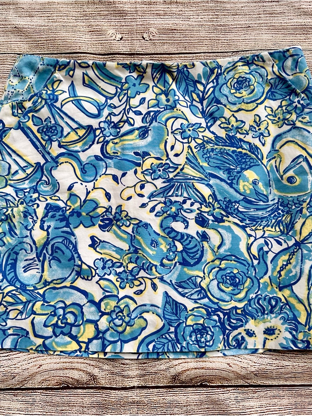 Lilly Pulitzer Blue Yellow Floral Zodiac Print Skirt Ladies Sz 6